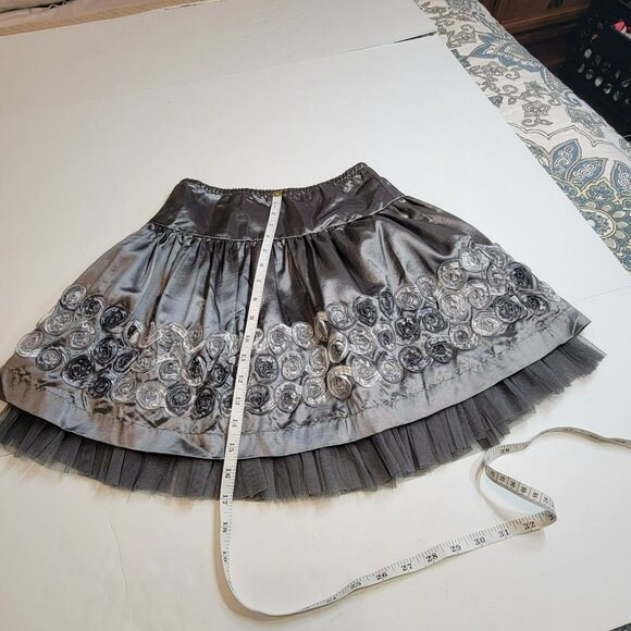 Jona Michelle Skirt, Girls 7, Silver Satin, Floral Embellishment, Tulle Hem, EUC - Picture 10 of 10